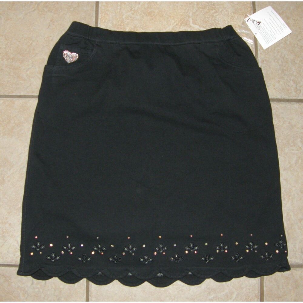 QUACKER FACTORY Black Sz Small Stretchy Embellished Scalloped Skort Pockets NWT